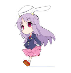  animal_ears blazer blush blush_stickers chibi closed_mouth collared_shirt commentary_request female full_body jacket ladfa light_smile long_hair long_sleeves medium_skirt necktie photoshop_(medium) pink_skirt pleated_skirt purple_hair rabbit_ears rabbit_girl rabbit_tail red_eyes red_footwear red_necktie reisen_udongein_inaba running shirt shoe_soles simple_background skirt smile socks solo tail touhou white_background white_socks 