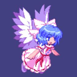  angel_wings animated animated_png bad_id bad_pixiv_id blue_eyes blue_hair chibi dress female flying hair_ornament idle_animation kou_2008 lowres mai_(touhou) pixel_art ribbon short_hair solo touhou touhou_(pc-98) wings 