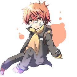  -_- band_aids chibi hoodie katekyo_hitman_reborn kozato_enma red_eyes red_hair sitting 