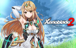  armor arms_up breasts cleavage deletethistag dress field hikari_(xenoblade_2) nez-kun sky solo xenoblade xenoblade_(series) xenoblade_chronicles_2 