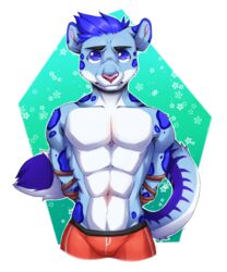  5:6 abs absurd_res anthro clothed clothing digital_media_(artwork) felid fur hair hands_behind_back hi_res looking_at_viewer male mammal meru_(meru) muscular muscular_anthro muscular_male navel rope shaded solo spazzyhusky topless 