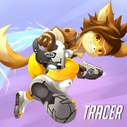  1:1 2016 blizzard_entertainment canid canine clothed clothing eyewear goggles gun hi_res male mammal overwatch ranged_weapon rann solo tracer_(overwatch) weapon yellow_eyes young 