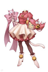  animal_ears bells boots cat_ears disembodied_head female gloves green_eyes high_heel_boots high_heels highres mad_mew_mew magical_girl oerba_yun_fang pink_footwear pink_hair staff undertale white_gloves 