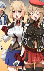  2girls alisa_ilinichina_amiella blonde_hair breasts claire_victorious fingerless_gloves gloves god_eater god_eater_3 god_eater_resonant_ops hat ix_nieves large_breasts long_hair multiple_girls red_eyes skirt tagme tales_of_(series) tales_of_the_rays thighhighs 