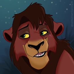  1:1 2017 black_nose brown_body brown_fur brown_hair disney eyebrows felid feral fur grass green_eyes hair half-closed_eyes kovu_(the_lion_king) lion male mammal multicolored_body multicolored_fur narrowed_eyes night open_mouth outside pantherine plant portrait reaction_image sexy_eyes sharp_teeth sky smile smirk solo sophiecabra star starry_sky tan_body tan_fur teeth the_lion_king two_tone_body two_tone_fur yellow_sclera 