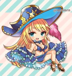  awilda_(p&amp;d) bad_id bad_pixiv_id bikini bikini_top_only blonde_hair blue_eyes blush breasts chibi cleavage female hat high_heels large_breasts long_hair lowres mashiro_miru midriff mole mole_under_eye pirate_hat puzzle_&amp;_dragons sideboob skirt smile solo swimsuit very_long_hair 