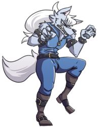  avoid_posting canid canine clothed clothing doopcity fur grey_body grey_fur hair hi_res male mammal pretty_cure solo white_hair wolfrun 