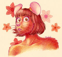  2016 anthro arm_tuft biped bob_cut brown_body brown_eyes brown_fur brown_hair bust_portrait cheek_tuft collarbone colored_pencil_(artwork) eyebrow_through_hair eyebrows eyelashes facial_tuft female flower fur hair looking_at_viewer mammal moodyglider mouse murid murine pink_nose plant portrait reaction_image rodent short_hair shoulder_tuft signature simple_background solo surprise traditional_media_(artwork) translucent translucent_hair tuft whiskers white_background wide_eyed 