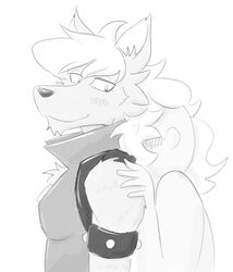  anthro avoid_posting better_version_at_source blush canid canine canis doopcity duo hair human looking_back mammal pretty_cure simple_background smile wolf wolfrun 