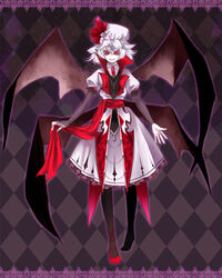  alternate_costume alternate_hair_color bad_id bad_pixiv_id bat_wings female hat koumajou_densetsu multiple_wings photoshop_(medium) reika_(iamreika) remilia_scarlet shoes single_shoe smile solo touhou wings 