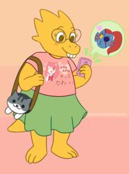  alphys animal_humanoid blush cat_humanoid cellphone clothed clothing determinedtomato digital_media_(artwork) dress duo electronics eyewear felid felid_humanoid feline feline_humanoid glasses happy hi_res humanoid lizard mammal mammal_humanoid mew_mew_(undertale) mew_mew_kissy_cutie phone pink_background reptile scalie shirt simple_background smile teeth topwear undertale undertale_(series) undyne 