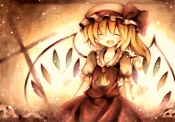  blonde_hair flandre_scarlet hat jpeg_artifacts touhou wings wiriam07 