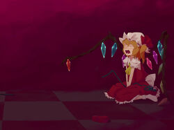  blonde_hair closed_eyes duplicate female flandre_scarlet hat injury laevatein_(touhou) one_side_up photoshop_(medium) shoes short_hair socks solo tears teeth touhou wings yomogi_(doze) 