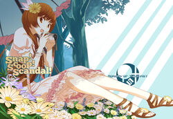  brown_eyes brown_hair camera dress flowers long_hair nisekoi tachibana_marika total9 umbrella 