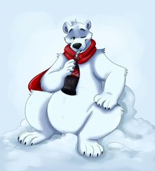  2019 anthro bear beverage black_nose clothing coca-cola fur hi_res male mammal northern_lights_(coca-cola) orlandofox polar_bear scarfs snow solo toony ursine white_body white_fur 