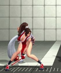  3d animated animated bare_legs bare_shoulders bouncing_breasts breasts brown_hair cleavage downblouse fan fatal_fury female female fingerless_gloves gloves hanging_breasts holding_weapon idle_animation king_of_fighters large_breasts leaning_forward legs long_hair ninja pelvic_curtain ponytail revealing_clothes shiranui_mai snk solo taunting the_king_of_fighters the_king_of_fighters_xiv weapon 