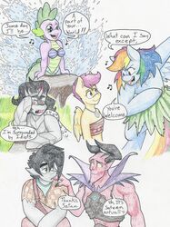  2017 absurd_res alternate_form bra clothed clothing colored_pencil_(artwork) cosplay demigod demon dialogue disney dragon english_text equid equine fallen_angel fan_character female flicker-show flicker_show_(oc) friendship_is_magic group hasbro hawaiian_mythology hi_res horn horse jewelry king_sombra_(mlp) lucifer_(disambiguation) male mammal marine maui_(moana) merfolk moana moana_waialiki my_little_pony mythological_creature mythological_equine mythological_scalie mythology necklace pacific_mythology parody paua pegasus pony ralph_(wreck-it_ralph) rule_63 saitine scalie scar_(the_lion_king) scene_parody scootaloo_(mlp) simple_background singing speech_bubble spike_(mlp) split_form text the_lion_king the_little_mermaid_(1989) traditional_media_(artwork) underwear unicorn water wings wreck-it_ralph 