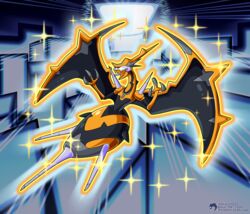  absurdres alternate_color claws commentary dragon english_commentary highres inkblot inkblot123 monster naganadel no_humans pokemon pokemon_(creature) pokemon_sm shiny_pokemon sparkle stinger wings 