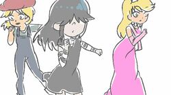  3girls animated animated black_hair blonde_hair dancing dress female gothic lana_loud lola_loud lolicon lucy_loud multiple_girls simple_background sisters the_loud_house tiara white_background 