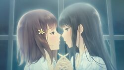  2girls black_hair brown_hair flowers_(game) game_cg innocent_grey kousaka_mayuri shirahane_suou sugina_miki yuri 