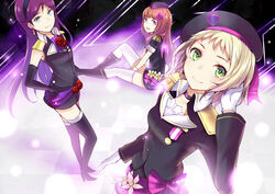  blonde_hair blue_eyes brown_hair elbow_gloves gloves hat kira_tsubasa long_hair love_live!_school_idol_project minato_(shouno) purple_eyes purple_hair short_hair thighhighs toudou_erena yuuki_anju 