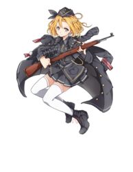  blonde_hair blue_eyes cross cross_earrings earrings female full_body g43_(girls&#039;_frontline) gewehr_43 girls&#039;_frontline gun hat highres hippos holding holding_gun holding_weapon iron_cross jacket jewelry military military_hat military_jacket military_uniform official_art rifle shoes solo thighhighs transparent_background uniform weapon 