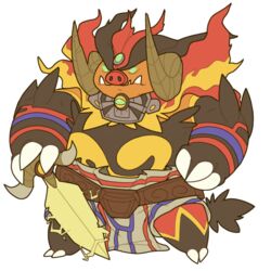  1:1 alpha_channel alternate_species anthro crossover emboar fire flaming_hair flaming_mane ganon generation_5_pokemon horn male mammal mblock melee_weapon nintendo pokemon pokemon_(species) pseudo_hair pseudo_mane simple_background solo suina sword the_legend_of_zelda transparent_background weapon 