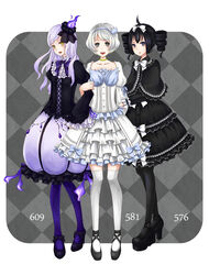  3girls arm_grab black_eyes black_hair blue_eyes bow chandelure fire flame frills frown gijinka gochiruzeru gothitelle hairbow hat headband heels high_heels jewelry lolita_fashion long_hair moemon multiple_girls necklace open_mouth personification pokemon pokemon_(game) pokemon_black_and_white pokemon_bw purple_hair shanderaa shawl shoes short_hair smile swana swanna thighhighs twintails white_hair yellow_eyes 