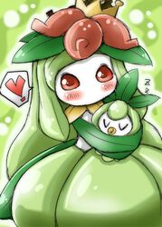  baby blush carrying churine crown doredia dress flower furry green_hair hat heart heart lilligant long_hair no_humans pacifier petilil pokemon pokemon_(game) pokemon_black_and_white pokemon_bw red_eyes sleeping 