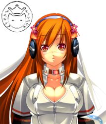  azusa_kitade_render beatmania_iidx breasts brown_eyes brown_hair chakura choker cleavage headphones iidx iroha_(beatmania_iidx) iroha_(beatmania_iidx)long_hair long_hair orange_hair photoshop psychedelic_g2 shiki_(psychedelic_g2) umegiri_iroha 