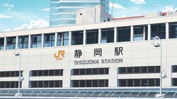  blue_sky building city cityscape cloud commentary_request day isbeyvan japan lamppost no_humans original outdoors scenery shizuoka_prefecture sky train_station window 