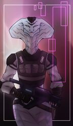  agent_torque anthro apode armor clothing draconcopode female hi_res holding_object holding_weapon legless looking_at_viewer naga reptile scalie serpentine shoulder_pads snake snake_hood solo starfallhybrid_(artist) topwear vest viper_(x-com) weapon x-com x-com:_chimera_squad 