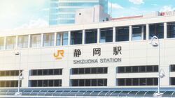  blue_sky building city cityscape cloud commentary_request isbeyvan japan lamppost morning no_humans original outdoors scenery shizuoka_prefecture sky train_station window 