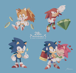  2019 amy_rose anthro black_eyes blue_background blue_body blue_fur bodily_fluids canid canine carrying_another classic_amy_rose classic_knuckles classic_sonic classic_sonic_(universe) classic_tails clenched_teeth closed_eyes clothing echidna english_text eulipotyphlan female flying footwear fox fur gem gloves gold_(metal) grin group hammer handwear heart_symbol hedgehog knuckles_the_echidna love male mammal master_emerald monotreme multicolored_body multicolored_fur piko_piko_hammer pink_body pink_fur red_body red_fur ring_(sonic) sega shoes simple_background smallpanda smile sonic_the_hedgehog sonic_the_hedgehog_(series) standing sweat sweatdrop tails teeth text tools two_tone_body two_tone_fur weapon white_body white_fur yellow_body yellow_fur 