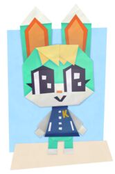  alpha_channel animal_crossing animate_inanimate anthro blonde_hair blue_clothing blue_jacket blue_topwear clothing femboy fur green_body green_fur hair hi_res jacket lagomorph leporid male mammal nintendo origami paper papercraft pupils rabbit sasha_(animal_crossing) smile somefoolfp square_eyes topwear 