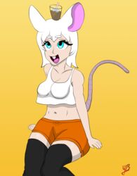  animal_humanoid beverage big_teeth blue_eyes bottomwear clothing crop-top fair_skin female hair hi_res hooters hooters_uniform humanoid it&#039;s_on_the_mouse legwear mammal mammal_humanoid meme mouse_humanoid murid murid_humanoid murine murine_humanoid navel orange_bottomwear orange_clothing orange_pants pants rodent rodent_humanoid shirt simple_background sitting solo stomach_bulge thigh_highs topwear white_clothing white_hair white_shirt white_topwear yeetboi420z 