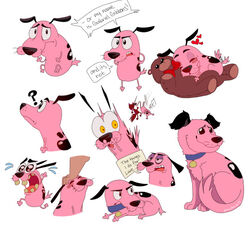  angry annoyed anthro attack beagle big_eyes black_eyebrows black_eyes black_spots blue_collar blush bodily_fluids bow_tie brown_ears brown_nose canid canine canis cartoon_network cavity closed_eyes collar collar_only courage_the_cowardly_dog courage_the_cowardly_dog_(character) crows_feet cuddling dialogue disdain domestic_cat domestic_dog duo english_text exclamation_point eye_bags eyebrows felid feline felis feral freaking_out freckles frown fur half-closed_eyes hammer happy heart_symbol hug hunting_dog katz_(courage_the_cowardly_dog) looking_aside looking_at_viewer looking_away looking_up lying maiden_arts male mammal markings meme name_tag narrowed_eyes nude on_front panicking petting petting_head pink_body pink_fur plushie pupils purple_eyelids question_mark red_body red_fur running running_away scared scent_hound simple_background sitting smile snaggle_tooth spots spotted_body spotted_fur spotted_markings sprinting standing sweat tail tail_motion tailwag teddy_bear text thick_eyebrows throwing throwing_object tools weapon whiskers white_background white_pupils white_spots yeet yellow_eyes 