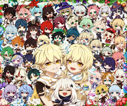  6+boys 6+girls absurdres aether_(genshin_impact) albedo_(genshin_impact) amber_(genshin_impact) animal_ear_fluff animal_ears baizhu_(genshin_impact) barbara_(genshin_impact) beidou_(genshin_impact) bennett_(genshin_impact) blonde_hair boo_tao_(genshin_impact) cat_ears chongyun_(genshin_impact) commentary_request cup dainsleif_(genshin_impact) diluc_(genshin_impact) diona_(genshin_impact) dodoco_(genshin_impact) dog_boy dog_ears eula_(genshin_impact) eyepatch fischl_(genshin_impact) food ganyu_(genshin_impact) genshin_impact ghost gorou_(genshin_impact) guitar hat highres hu_tao_(genshin_impact) instrument jean_(genshin_impact) kaedehara_kazuha kaeya_(genshin_impact) kamisato_ayaka keqing_(genshin_impact) klee_(genshin_impact) kujou_sara lisa_(genshin_impact) looking_at_viewer lumine_(genshin_impact) mona_(genshin_impact) mug multiple_boys multiple_girls ningguang_(genshin_impact) noelle_(genshin_impact) paimon_(genshin_impact) popsicle qiqi_(genshin_impact) raiden_shogun razor_(genshin_impact) red_eyes red_hair rosaria_(genshin_impact) rvve sangonomiya_kokomi sayu_(genshin_impact) siblings simple_background sucrose_(genshin_impact) taroumaru_(genshin_impact) tartaglia_(genshin_impact) thoma_(genshin_impact) twins venti_(genshin_impact) white_background witch_hat xiangling_(genshin_impact) xiao_(genshin_impact) xingqiu_(genshin_impact) xinyan_(genshin_impact) yae_miko yellow_eyes yoimiya_(genshin_impact) zhongli_(genshin_impact) 