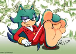  2017 3_toes anthro archie_comics barefoot biped black_nose breezie_the_hedgehog breezie_the_hedgehog_(archie) clothed clothing cornchip21 countershade_feet countershading eulipotyphlan feet female foot_focus hair hedgehog hi_res mammal money paws sega soles solo sonic_the_hedgehog_(archie) sonic_the_hedgehog_(comics) sonic_the_hedgehog_(series) toes trowelhands wrinkles 