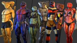  16:9 2018 3d_(artwork) anthro bikini bottomwear breasts bulge clothing cobra cobra_(petruz) crossed_arms digital_media_(artwork) female group hands_on_hips hooded_snake looking_at_viewer male muscular muscular_female muscular_male petruz petruz_(copyright) pose reptile scalie shorts snake snake_(petruz) source_filmmaker_(artwork) speedo swimwear thick_thighs tongue tongue_out wide_hips widescreen 