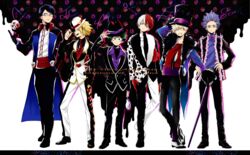  6+boys 8-foot_joe 8-foot_joe_(cosplay) adjusting_clothes adjusting_headwear apple apple_poison apple_poison_(cosplay) bakugou_katsuki blonde_hair blue_hair boku_no_hero_academia burn_scar cane closed_mouth coat coattails commentary_request cosplay dandel disneyland facial_hair food formal freckles fruit full_body fur_trim glasses green_eyes green_hair hand_on_own_hip hat highres iida_tenya jack_heart jack_heart_(cosplay) kaminari_denki long_coat looking_to_the_side marfie marfie_(cosplay) midoriya_izuku moustache mr._dalmatia mr._dalmatia_(cosplay) mr._v multicolored_hair multiple_boys open_clothes open_coat recruiters_(disney) red_eyes red_hair scar scar_on_face shinsou_hitoshi split-color_hair suit todoroki_shouto unworn_hat unworn_headwear white_hair 