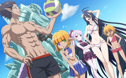  3boys 3girls ahoge albedo arm_behind_head armor aura_bella_fiora ball bikini black_hair blonde_hair blue_eyes breasts brother_and_sister cloud cocytus_(overlord) collar crossed_arms dark_elf dark_skin demiurge extra_arms extra_eyes frills glasses green_eyes heterochromia horns insects jewelry long_hair mare_bello_fiore multiple_boys multiple_girls muscle nails oerba_yun_fang overlord_(maruyama) pointy_ears ponytail purple_hair red_eyes ribbon ring sarusuberi shalltear_bloodfallen short short_hair shoulder_armor siblings skirt tail twins yellow_eyes 