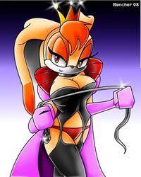  anthro breasts cleavage clothed clothing crown female headgear lagomorph leporid mammal mature_anthro mature_female nancher rabbit sega solo sonic_the_hedgehog_(series) vanilla_the_rabbit whip 