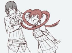  1boy angry animated armor azur_(fire_emblem) closed_eyes female fire_emblem fire_emblem_if gauntlets greaves lazward_(fire_emblem_if) long_hair luna_(fire_emblem_if) red_hair selena_(fire_emblem) skirt twintails whip 