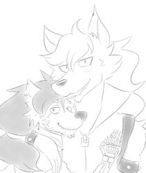  avoid_posting blush canid canine canis doopcity duo greyscale mammal monochrome murdoc pretty_cure simple_background white_background wolf wolfrun 