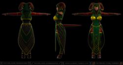  3d_(artwork) absurd_res clothed clothing demon digital_media_(artwork) ezria female glowing glowing_eyes green_sclera grey_hooves hi_res hooves horn humanoid janner3d jewelry model_sheet red_body red_skin robe simple_background solo steel_bra t-pose 