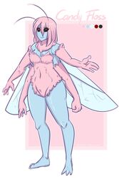  animate_inanimate antennae_(anatomy) anthro arthropod blue_body blue_skin breasts bunny_costume candy candy_floss clothed clothing costume cotton_candy dessert digital_media_(artwork) female food fur hair hi_res insects model_sheet multi_arm multi_limb non-mammal_breasts pink_hair plantigrade red_eyes shaded simple_background smile solo wide_hips wings wool_(fur) woolly_aphid zeekzag 