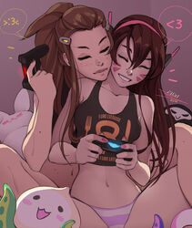  &lt;3 2d 2girls alternate_costume brigitte brigitte_lindholm cute d.va facepaint female female_only gaming hana_song hourglass_figure lesbian medium_breasts multiple_girls overwatch panties softcore vashito vashperado wholesome yuri 