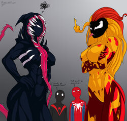  2boys 2girls abs angry athletic belly_button big_breasts dialogue fit fit_female gwen_stacy gwen_stacy_(spider-verse) gwenom jacket living_clothes looking_at_another marvel mary_jane_watson mask masked masked_female masked_male medium_breasts middle_finger miles_morales muscular_arms muscular_female muscular_legs muscular_thighs navel peter_parker scream_(spider-man) six_pack spider-gwen spider-man:_across_the_spider-verse spider-man:_into_the_spider-verse spider-man_(series) symbiote tacticoolmofo tentacle_hair tongue_out venom venom_(marvel) 