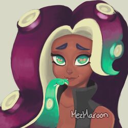  artist_name bare_shoulders beige_background black_vest candy cephalopod_eyes closed_mouth collarbone dark_skin eating female female food gradient_hair green_eyes green_hair happy highres iida_(splatoon) jpeg_artifacts lips lollipop long_hair looking_at_viewer mezmaroon multicolored_hair nintendo prehensile_hair purple_hair signature simple_background smile solo splatoon splatoon_(series) splatoon_2 tareme tentacle tentacle_hair upper_body vest 